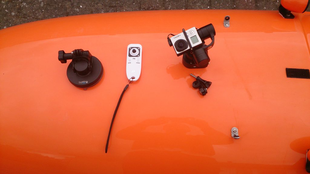 Gimbal, remote, GoPro og sugekop
